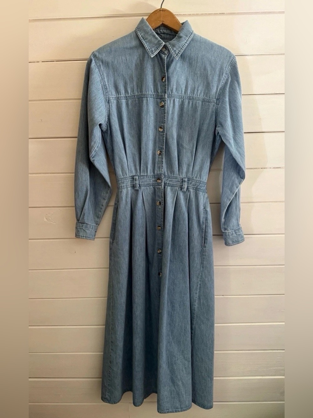 L.L. Bean Vtg Denim Button Down Long Sleeve Maxi Dress Sz 8 Made In USA
